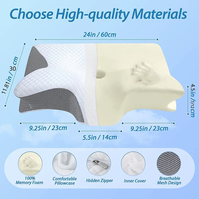 Memory Foam Pillow, 2 In 1 Ergonomic Contour Orthopaedic Pillow For Neck Pain, Contoured Support Pillows.