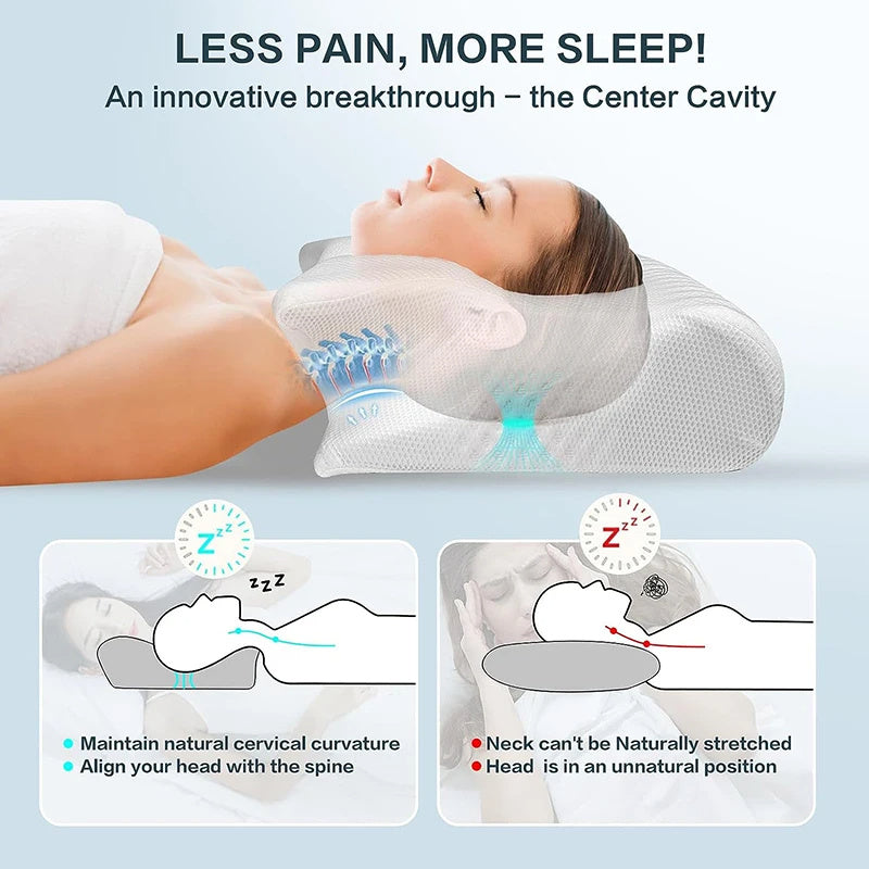 Memory Foam Pillow, 2 In 1 Ergonomic Contour Orthopaedic Pillow For Neck Pain, Contoured Support Pillows.