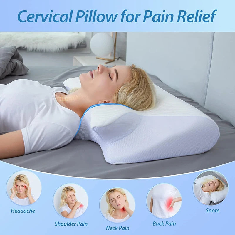 Memory Foam Pillow, 2 In 1 Ergonomic Contour Orthopaedic Pillow For Neck Pain, Contoured Support Pillows.